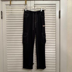 ADIDAS BLACK TRACK PANTS WITH CARGO POCKETS. SZ S. WORN ONCE